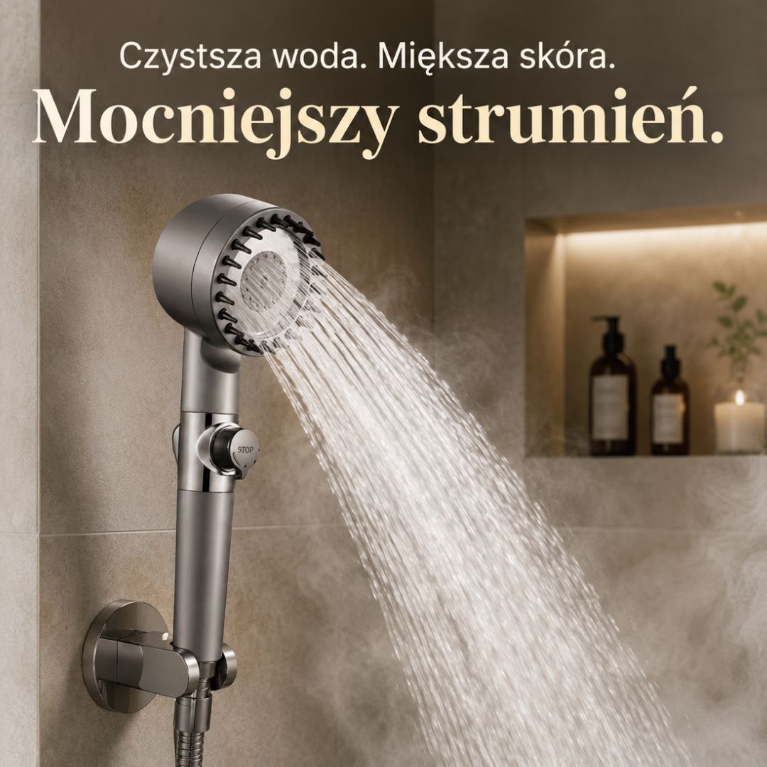 Aurelia Flow — słuchawka prysznicowa z filtrem dla czystszej wody, mocniejszego strumienia i efektu domowego SPA