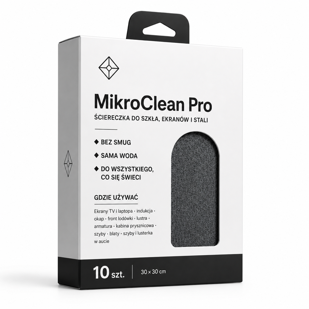 MIKROCLEAN PRO — ŚCIERECZKA DO SZKŁA, EKRANÓW I STALI  [30×30 cm, 10 ściereczek]
